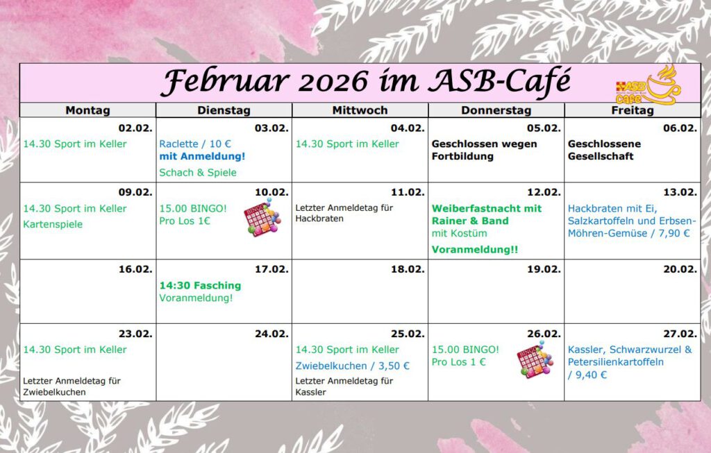 Plan ASB Cafe Februar 2026
